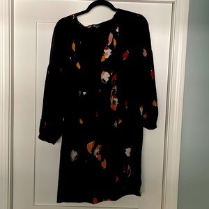 Tie neck dress with sheer sleeves